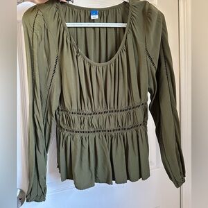 Old Navy Olive Blouse with Pleated Design